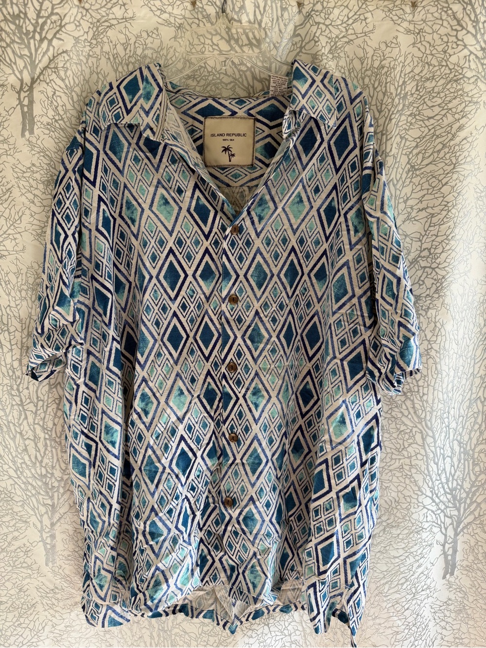 Island Republic Blue Teal Geometric Short-Sleeve Button-Down